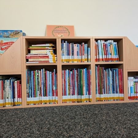 Modulsystem in Holzoptik mit Büchern